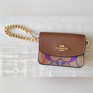 Coach Poppy Card Case in Rainbow Signature Canvas & Leather LIMITED EDITION EUC